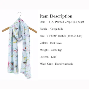Luxury Leaf Printed Crepe Silk Scarves - Image 5