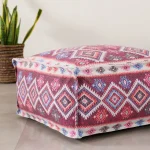 Maroon Abstract Printed Kilim Ottoman Pouf Cover 22" - Image 2