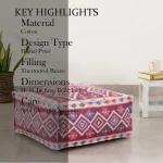 Maroon Abstract Printed Kilim Ottoman Pouf Cover 22" - Image 4