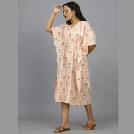 Peach Floral Beach Wear Short Kaftan Cotton Dress - Image 3