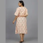 Peach Floral Beach Wear Short Kaftan Cotton Dress - Image 6