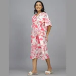 Pink Flamingo Print Knee Length Cotton Kaftan Dress