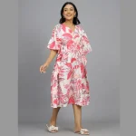 Pink Flamingo Print Knee Length Cotton Kaftan Dress - Image 2