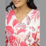 Pink Flamingo Print Knee Length Cotton Kaftan Dress - Image 4