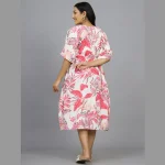 Pink Flamingo Print Knee Length Cotton Kaftan Dress - Image 6