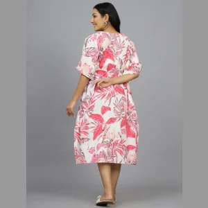 Pink Flamingo Print Knee Length Cotton Kaftan Dress - Image 6