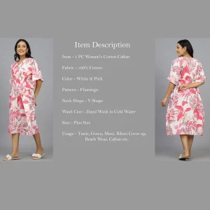 Pink Flamingo Print Knee Length Cotton Kaftan Dress - Image 7