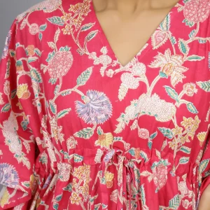 Pink Floral Cotton Beach Maxi Caftan - Image 4