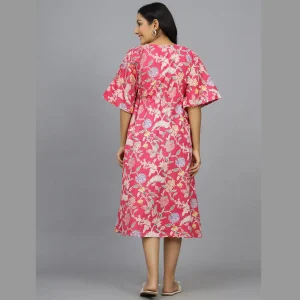 Pink Floral Cotton Beach Maxi Caftan - Image 6