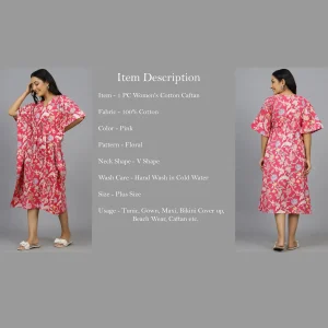 Pink Floral Cotton Beach Maxi Caftan - Image 7