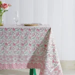 Rectangle Hand Block Floral Print Cotton Tablecloth - Image 2