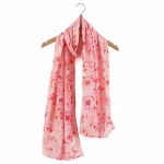 Rectangle Pink Floral Print Crepe Silk Scarf