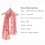 Rectangle Pink Floral Print Crepe Silk Scarf - Image 5