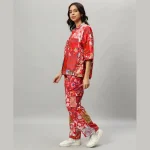 Red Cotton Oversized Patchwork Shirt Trouser Set - Image 4