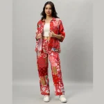Red Cotton Oversized Patchwork Shirt Trouser Set - Image 2