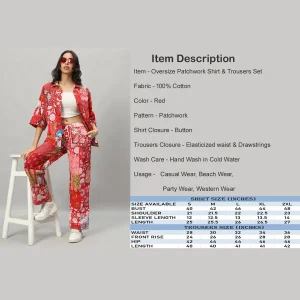 Red Cotton Oversized Patchwork Shirt Trouser Set - Image 8