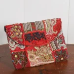 Red Embroidered Patchwork Decor Women Purse