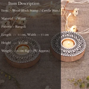 Round Floral Candle Holder Printing Wood Block - Image 3
