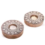 Round Floral Mandala Block Tea Light Holder Wood Block - Image 4