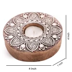 Round Floral Mandala Block Tea Light Holder Wood Block - Image 5
