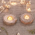 Round Rangoli Printing Wooden Block With Candle Holder