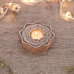 Round Rangoli Printing Wooden Block With Candle Holder - Image 2