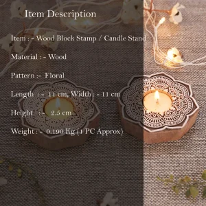 Round Rangoli Printing Wooden Block With Candle Holder - Image 3