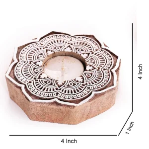 Round Rangoli Printing Wooden Block With Candle Holder - Image 5