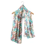 Soft Silk Satin Women Scarf Leaf Print