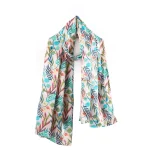 Soft Silk Satin Women Scarf Leaf Print - Image 2
