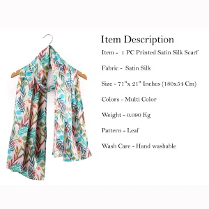Soft Silk Satin Women Scarf Leaf Print - Image 5
