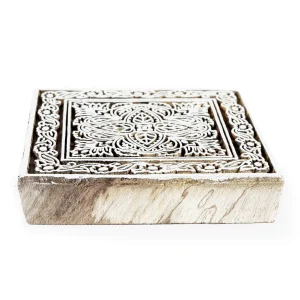 Square Floral Designed Wooden Block Printing Stamp - Image 3