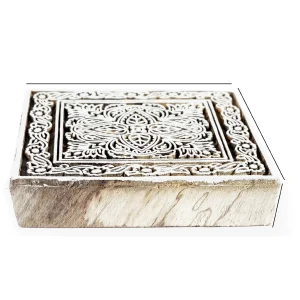 Square Floral Designed Wooden Block Printing Stamp - Image 4