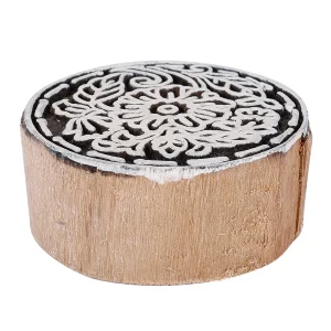Stamp Round Floral Designed Wooden Block Textile - Image 3