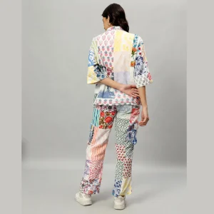 White Oversized Cotton Patchwork Shirt & Trousers Co-ord Set - Image 7