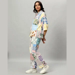 White Oversized Cotton Patchwork Shirt & Trousers Co-ord Set - Image 4