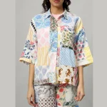 White Oversized Cotton Patchwork Shirt & Trousers Co-ord Set - Image 5