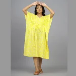 Women Beach Wear Yellow Floral Print Cotton Kaftan - Image 2