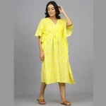 Women Beach Wear Yellow Floral Print Cotton Kaftan