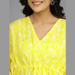 Women Beach Wear Yellow Floral Print Cotton Kaftan - Image 4