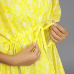 Women Beach Wear Yellow Floral Print Cotton Kaftan - Image 5