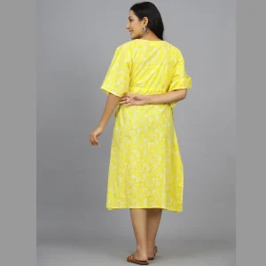 Women Beach Wear Yellow Floral Print Cotton Kaftan - Image 6