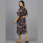 Women Black Bird Print Cotton Short Caftan - Image 6