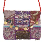 Women Cross Body Bag Purple Patchwork Embroidery Purse - Image 3
