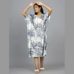 Women Grey Palm Tree Kimono Sleeve Evening Gown - Image 3