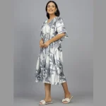 Women Grey Palm Tree Kimono Sleeve Evening Gown - Image 2