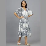 Women Grey Palm Tree Kimono Sleeve Evening Gown