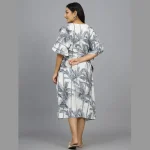 Women Grey Palm Tree Kimono Sleeve Evening Gown - Image 6