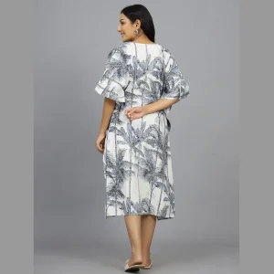 Women Grey Palm Tree Kimono Sleeve Evening Gown - Image 6