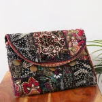 Women Handbags Patchwork Zari Embroidery Bag Black